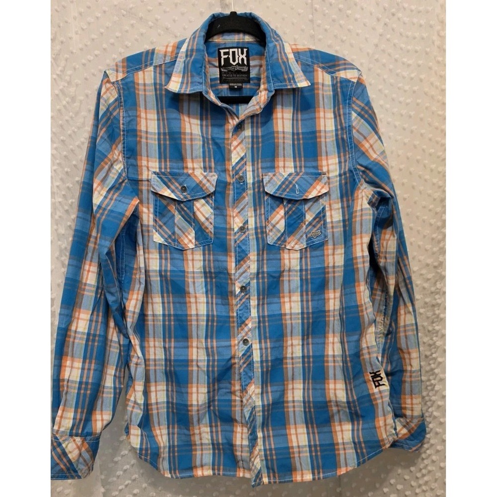 Fox Men's Casual Blue and White Plaid  Button Down Shirt - Size Medium -